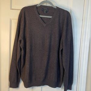 Club Room 100% Cashmere Brown V Neck Sweater Men L Quiet Luxury Classic Minimal
